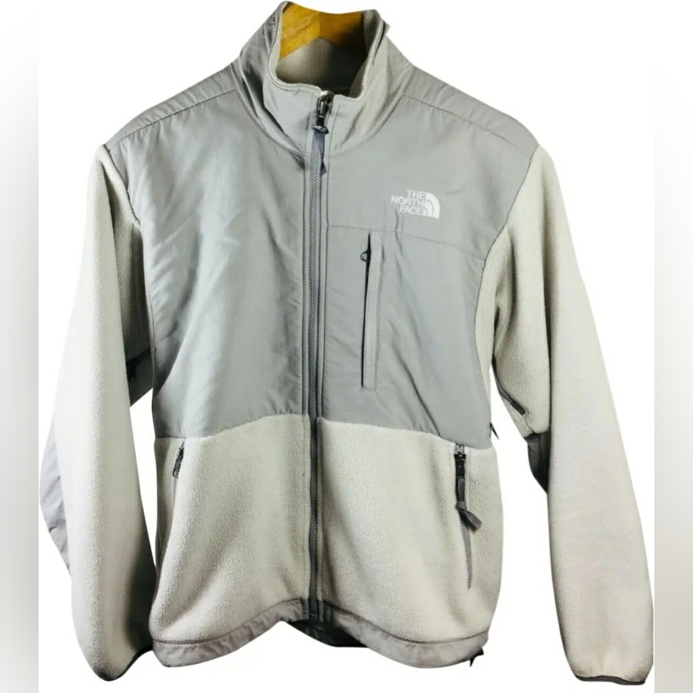 The North Face Denali White Grey Fleece Jacket Coat Women Large or Men Medium